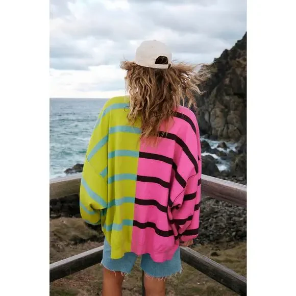 Free People Uptown Striped Pullover Sweater Top - Picture 4 of 7